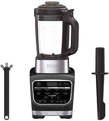 inja Foodi Cold & Hot Cook Hot Soups, Sauces and Dips Blender with 1400 Peak Watts to Crush Frozen Drinks & Smoothies Nonstick Glass Pitcsdaher (HB152), 64 oz, Blacka