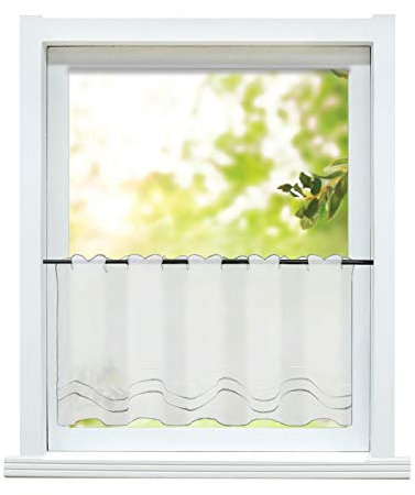 ESLIR Scheibengardine Landhaus Bistrogardine Küche Gardinen Transparent Vorhang Bestickt Kurzgardine mit Wellen Stickerei Voile HxB 45x90cm 1 Stück