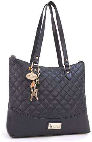 Catwalk Collection Handbags - Damen Schultertasche Mittelgroß/Groß - Handtasche Tote Bag - Gesteppte Leder - SOFIA- Schwarz Gold