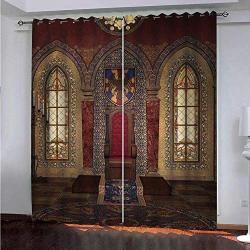 Thermo Gardinen Schlafzimmer Barocke Glasfenster Geometrisches Spleißen Blickdichter Vorhänge mit Ösen Polyester Drucken Ösenschal Kinderzimmer Wohnzimmer et Lounge Vorhang für Fenster 220x215cm