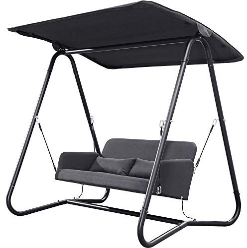 Acamp Sun Hollywoodschaukel 2-Sitzer wetterfest | Bequeme Polster mit 8 cm Dicker Quick-Dry Schaumfüllung | Schaukel mit Sonnen-Dach | Moderne Gartenschaukel für Erwachsene & Kinder in Anthrazit