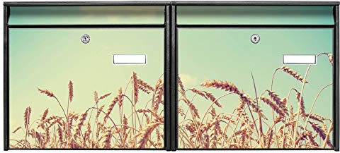 Briefkastenanlage doppelt | 2 Briefkästen 72x32x10cm groß | Stahl schwarz verzinkt mit Namensschild | Doppelbriefkasten 2 Schlüssel | Motiv Erntezeit