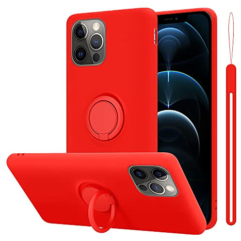 Cadorabo Hülle kompatibel mit Apple iPhone 12 PRO MAX Schutzhülle TPU Silikon Case Liquid Design mit Ring Slim Kratzfest Liquidsilikon Microfaser Case Hülle für iPhone 12 PRO MAX in Rot