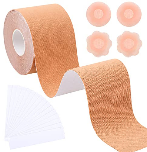 Fenshine Bruststraffungsband, Boob Tape Selbstklebendes BH-Starkes selbstklebendes unsichtbares Bruststraffungsband mit Silikon-Nippelabdeckungen