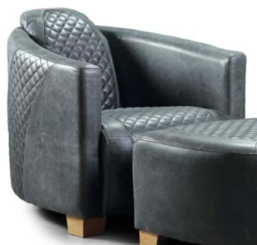 Casa Padrino Luxus Leder Sessel Vintage Blau/Hellbraun 72 x 90 x H. 67 cm - Echtleder Wohnzimmer Sessel - Wohnzimmer Möbel - Luxus Kollektion
