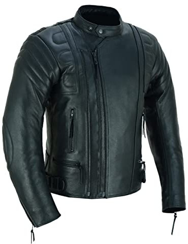 Chaqueta de piel para motocicleta con armadura CE para hombre MBJ-08A, Negro, XL