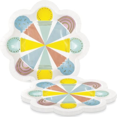 Unique 16764 Shaped Paper Plates-21 cm-Pastel Ice Cream Summer Party-8 Count (Pack of 1), Multicolour