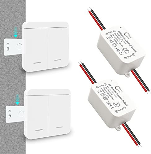 Tedeligo Kit interrupteur sans fil, émetteur radio RF 433 MHz interrupteur mural récepteur sans fil AC 220 V 230 V jusqu'à 100 mètres télécommande pour lumières (2 interrupteurs 2 récepteurs)