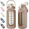 kytffu 64oz Glass Water Bottles with Straw, Half Gallon Motivational Glass Bottle with Silicone Sleeve and Time Marker, 2L Leakproof Large Glass Water Jug for Gym Home Office,Amber