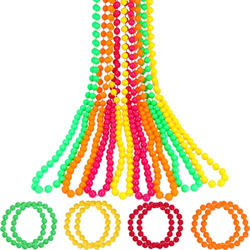 ifundom 16 Stück Neon Perlen Halsketten Armbänder Bunte Neon Kunststoff Perlen Halsketten Armbänder Kostüm Zubehör Set Für Mädchen 80Er Jahre Kostüm Cosplay Party Kostüm