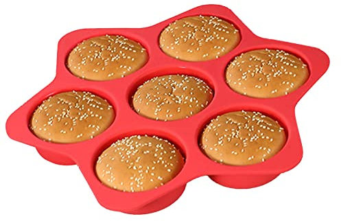 Hamburger Brötchenform – 7 Mulden Silikon Backform Küchenzubehör | Antihaftbeschichtung Brot Hamburger Brötchen Backform Backblech Werkzeug