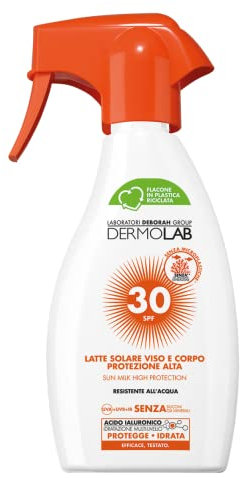 Dermolab - Sonnenmilch Spray und Gesicht Körper, hoher Schutz LSF 30 für helle und empfindliche Haut, wirkt Hautalterung und UVA-Strahlen entgegen, wasserfest, dermatologisch getestet, 250 ml