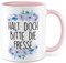 Sarkasmus Tasse Halt die Fresse Geschenkidee Humor Kaffeetasse mit lustigen Spruch Geschenk für Kollegen Kaffeebecher Büro Becher (Weiß & Pink)