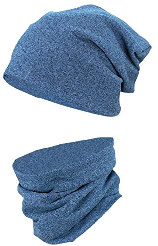 TupTam Unisex Kinder Beanie Mütze Schlauchschal Set, Farbe: Dunkelblau Meliert, Größe: 54-56