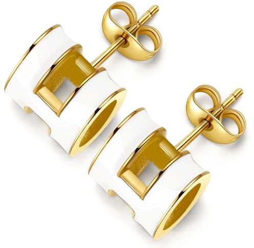 Weiß Gold Ohrringe für Damen - Ohrstecker, Goldene Dupes Schmuck Geschenke für Frauen