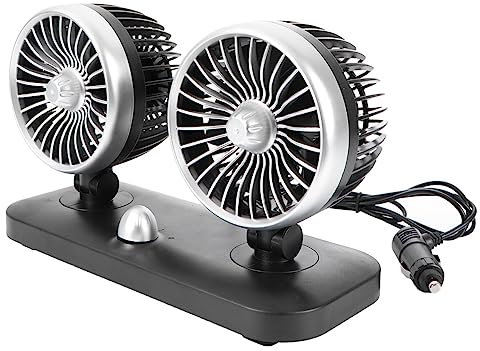 Mikikit Fahrzeug-doppelkopfventilator 12 V Autoventilator Tragbares Rad und für Auto Lkw Boot
