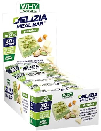 WHY NATURE DELIZIA MEAL BAR - Barretta Proteica Ricoperta al Cioccolato - Snack Proteici Gusto Pistacchio - Box da 24 Pezzi - 50 gr
