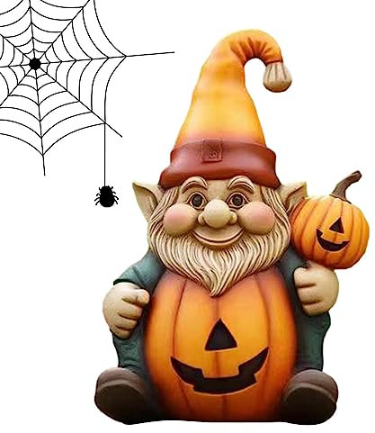 Nain de Jardin Citrouille | Adorable Statue d'halloween de Jardin Nain avec Citrouille | Ornement Nain en résine Peint à la Main pour extérieur, Jardin, Porche, Cour, Cour