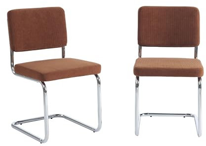 BAÏTA - Lot de 2 chaises Jack Velours côtelé Terre de Sienne Pieds métal chromé