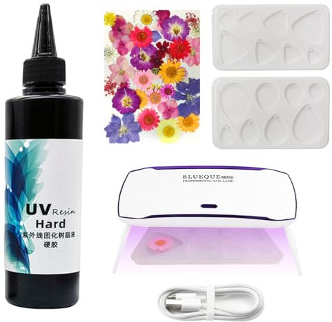 Kizaten UV Resin Set mit 36w UV Lampe,200g UV Harz Machen Sie Trockenblumendekorationen,Harz GießEn Set,Schnelles Prototyping,Geeignet für AnfäNger