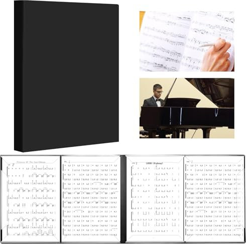 4 Seitig Notenordner, Aufklappbar A4 Notenmappem, Notenmappe Mit 52 Klarsichthüllen, Schwarz Musikordner, Präsentationsmappe Notenmappe, Musik Notenständer Für Notenblätter Instrumentalist Musiker