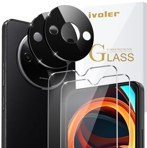 ivoler 2 Piezas Cristal Vidrio Templado Protector de Pantalla para Xiaomi Redmi A3 / Redmi A3X, con 2 Piezas Protector de Lente de Cámara, 9H Dureza, Antiarañazos, Sin Burbujas