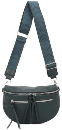 Damen Tasche Crossbody Schultertasche Gürteltasche Brusttasche Hüfttasche Bauchtasche Umhängetasche Cross-Over Bodybag Handytasche Geldtasche Kosmetiktasche Leder Optik Petrol S mit RV vorn