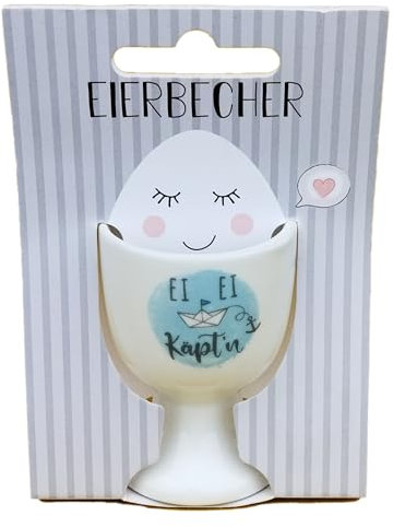 Seaside No.64 - großer Eierbecher auf Fuß - tolle, lustige Motive/Wordings - Eierhalter für Dein besonderes Frühstück/Brunch - Eierständer mit Karte fertig als Geschenkartikel (Ei Ei Käptn)