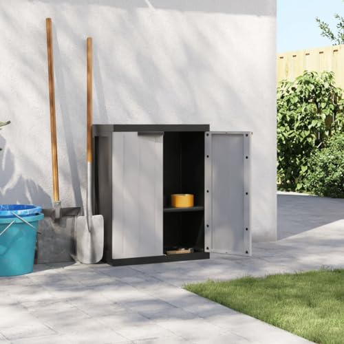 ZEYUAN Gartenschrank Grau und Schwarz 65x37x85 cm PP, Geräteschuppen, Gerätehaus, Wetterfest, Outdoor Schrank, Gartenhausschränke, Terrassenschrank - 364199