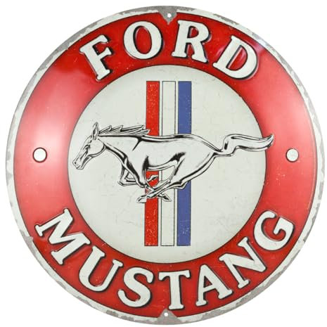 Nostalgic-Art Retro Blechschild, Ø 35 cm, Ford Mustang – 3 Stripes Red – Geschenk-Idee für Ford-Zubehör Fans, Original Lizenzprodukt (OLP), aus Metall, Vintage Design, Blechschilder Sprüche