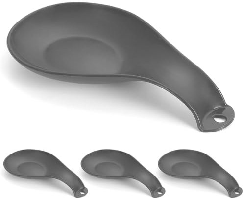 ReaNea Lot de 4 repose-cuillères en plastique gris pour cuisinière, ustensiles de cuisine pour louches, pinces, spatule, porte-cuillère, passe au lave-vaisselle