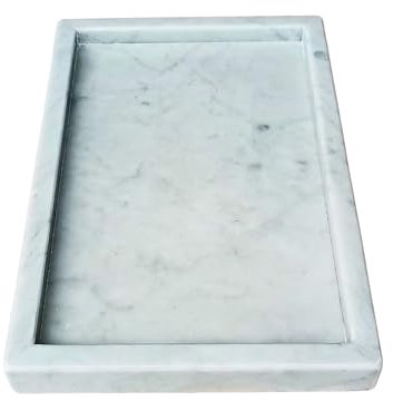 Kalu Creations Plateau en marbre Naturel 30 x 20 cm – Fait Main, élégant Plateau de Service pour Cuisine, Salle de Bains ou Salon