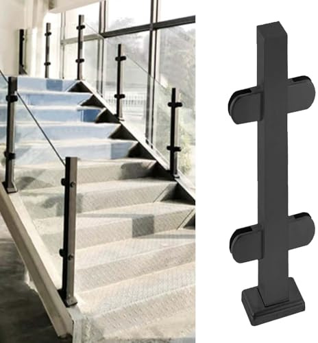 Glass Balustrade Indoor Outdoor Glass Railing Posts with Clamp, Stainless Steel Black Deck Balustrade Set, 24/28/32/36/38/42 Tall Safety Glass Guardrail(Black Mid post,H-80cm(31.5))