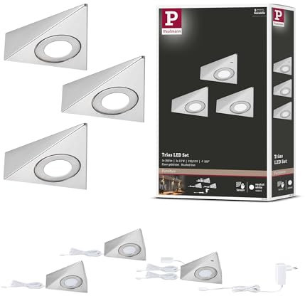Paulmann 92126 LED Unterschrankleuchte Trias inkl. Näherungsensor 3er-Set 4000K 2,7W 135x132mm 185lm Eisen gebürstet Möbelaufbauleuchte