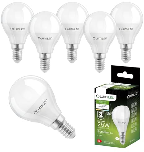 Lumiled LED Lampen E14 P45 2.5W ersetzt 25W 249lm 4000K Neutralweiß 180° Abstrahlwinkel 230V Nicht Dimmbar Tropfenform Energiesparlampe 6er Pack – LED Lampe in kleiner Kugelform
