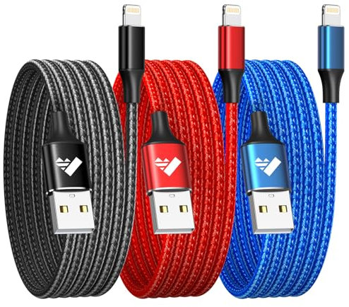 Aioneus Lightning Ladekabel [3Pack 2M] MFi-Zertifiziert Schnellladekabel Nylon Fast USB Kabel für iPhone 14 13 12 11 Pro Max X XS XR SE 8 7 6 Plus, iPad