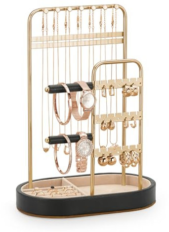 ChuStory Schmuck Organizers, Schmuckständer für Halsketten, Armbänder, Parfüms und Ohrringe, dekorative ästhetische Accessoires, Kombinationen aus Samt und Metall, Schwarz