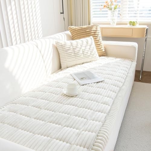 ShowyLive Cord Sofa überzug 1/2/3/4 Sitzer L Form Couch Überzug Ecksofa rutschfest Hund Katze -Antirutsch, Anti Slip Sofabezug Sofa Überwurf (Beige, 90 * 160CM)