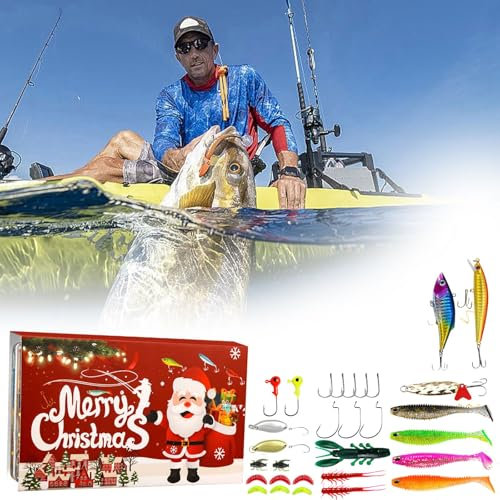 Angel-Adventskalender 2024, 24 Tage, Weihnachts-Countdown-Angelköder, Angelzubehör, Weihnachtsüberraschung, Fischköder, Geschenk für Fischer, Vater, Granpa, Freund, Adventskalender 2024,