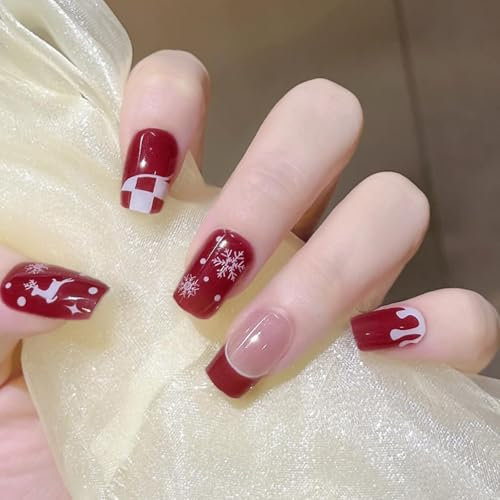 20PCS Christmas Semi Cured Gel Nail Strips, Self-Adhesive Full Wrap Snowflake & White Elk Nail Polish Stickers, Salon-Quality Gel Nail Wrap for Winter Decor, UV/LED Lamp Required