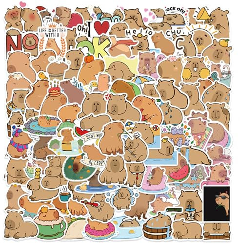 DKDDSSS 100 Stück Aufkleber, Capybara Aufkleber, Sticker Aesthetic für Wasserflaschen, Wasserdichte Vinyl Aufkleber, für Wasserflaschen, Scrapbooking, Tagebuch, Laptop
