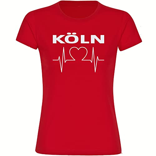 multifanshop Damen T-Shirt - Köln - Herzschlag - Druck weiß - Frauen Größe L rot