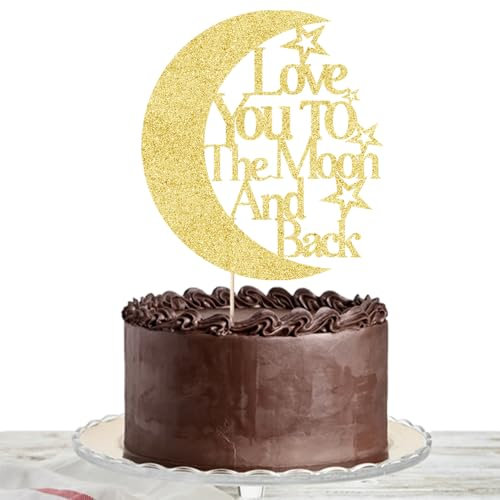 Lgaiehjc Love You To The Moon and Back Cake Topper - Gold Glitter Cake Decoration for Wedding Party