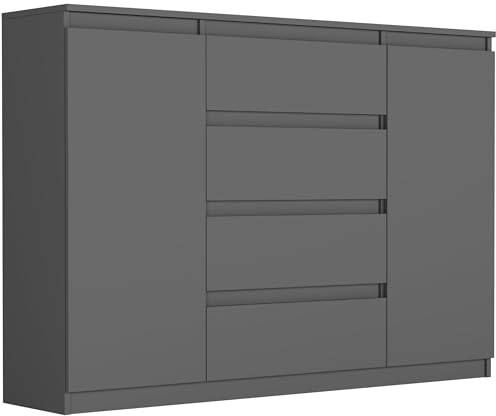Framire Kommode mit Schubladen und Fächern aus MDF, Aufbewahrungsmöbel für Schlafzimmer, Wohnzimmer, Flur, Farbe Anthrazit, 140 x 40 x 98 cm – Modern R-140-S4