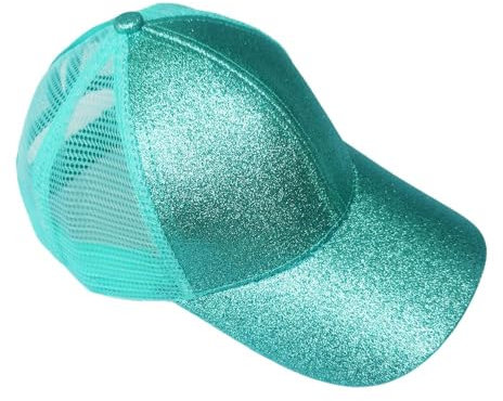 Rockreyoa Mädchen Basecap Kinder Glitzer Baseball Cap Netz Baseballmütze Glänzende Pferdeschwanz Hüte Verstellbare Sonnenhut Sommer Baseballkappe Cool Kappe Sommer Sonnenkappe Outdoor Grüner See