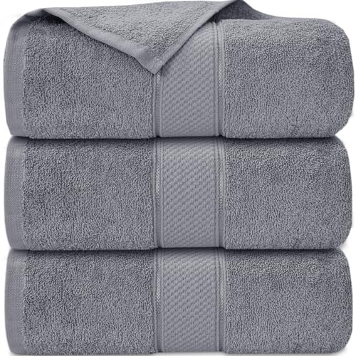 Casabella Pack of 3 Super Jumbo Extra Large Bath Sheet Towels100% Cotton 90cm x 180cm_Silver