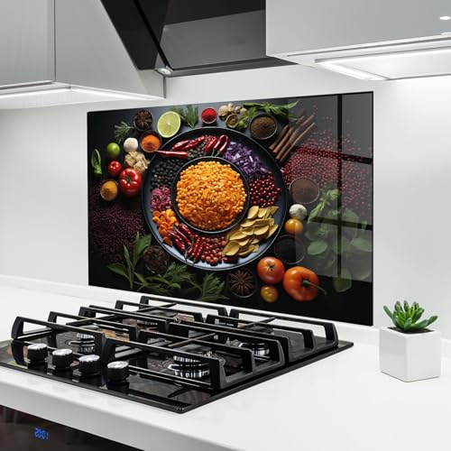 ARTHUB® Küchenrückwand aus Glas 50x70 cm, 4mm ESG | Spritzschutz, Glasplatte, Herdspritzschutz, Wandschutz für Herd, Hartglas, Lebensmittel, Gewürze, Pretty Spice Plate