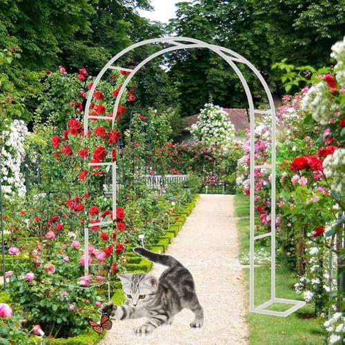 SEVSO Rosenbogen Gartenbogen, Rosenbogen Aus Metall Stabil, Rosenbogen Metall, Rosenbögen Für Verschiedene Kletterpflanzen, Rosenbogen Verzinkt, 140Cm 180Cm 240Cm,Weiß,W1.8M*H2.2M