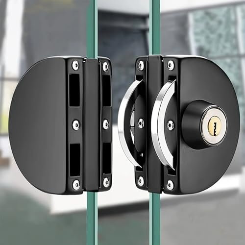 Emiif Cerradura de puerta de cristal, sin taladrar, de acero inoxidable, con doble perno, con 3 llaves, para puertas de vidrio templado de 10 ~ 13 mm de grosor