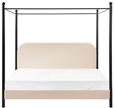 Beliani Himmelbett Metall Bouclé beige mit Lattenrost 180x200 cm modern Dannemois